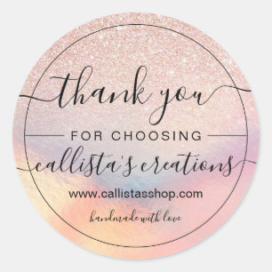 Rose Gold Glitter Iridescent Holographic Thank You Classic Round Sticker