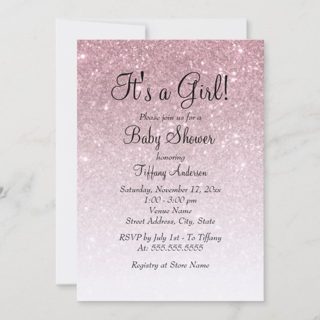Rose Gold Glitter It's a Girl Baby Shower Invitation (Front)