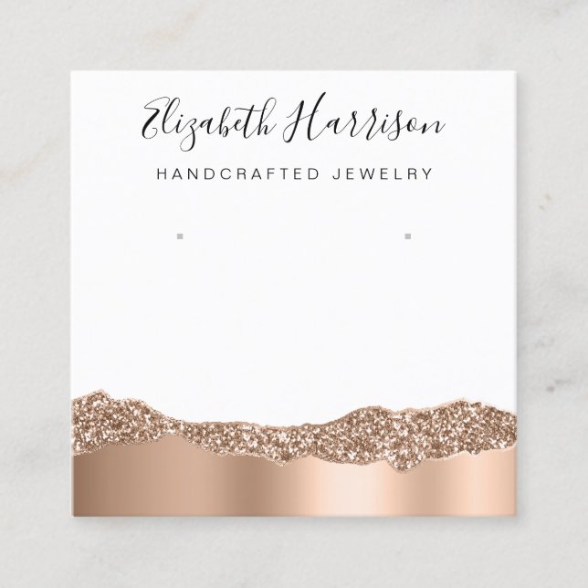 Rose Gold Glitter Jewellery Display Square Business Card (Front)