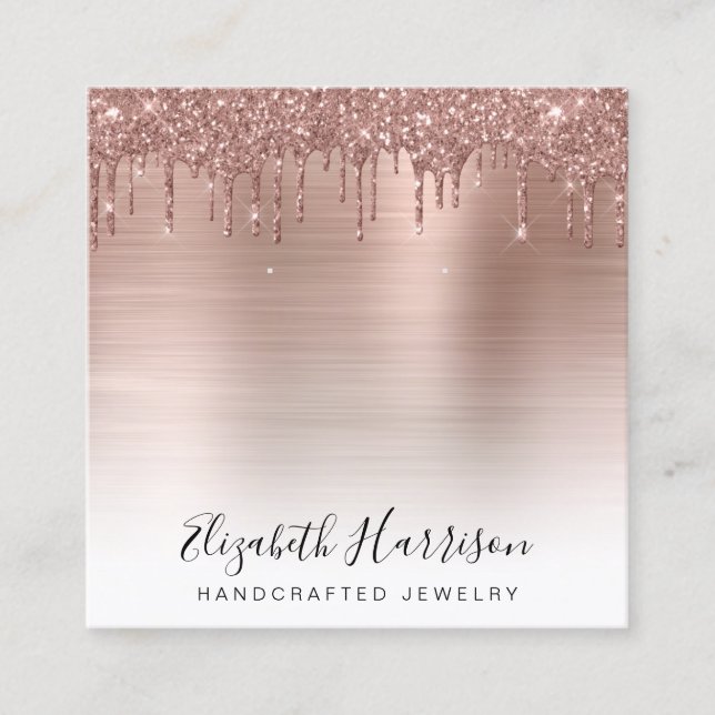 Rose Gold Glitter Jewellery Display Square Business Card (Front)