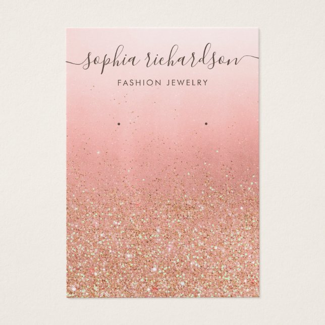 Rose gold glitter jewellery earring display card  (Front)