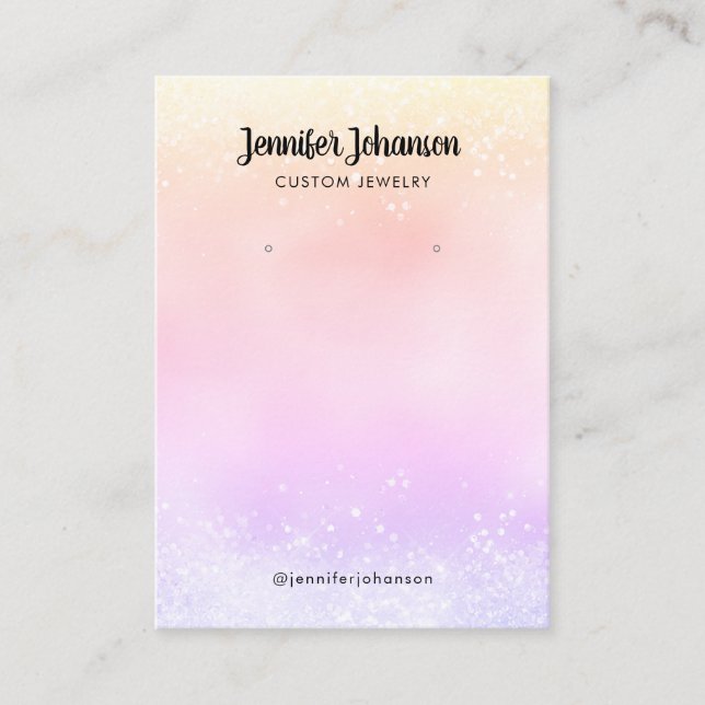Rose gold glitter jewellery holder earrings Rainbo Business Card (Front)