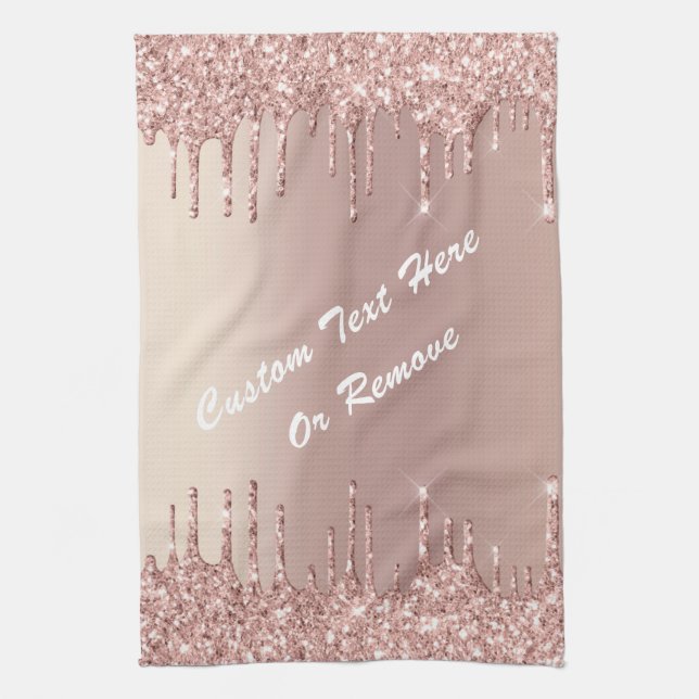 Rose Gold Glitter Kitchen Towel with Custom Text (Vertical)