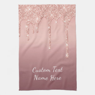 Rose Gold Glitter Kitchen Towel with Custom Text