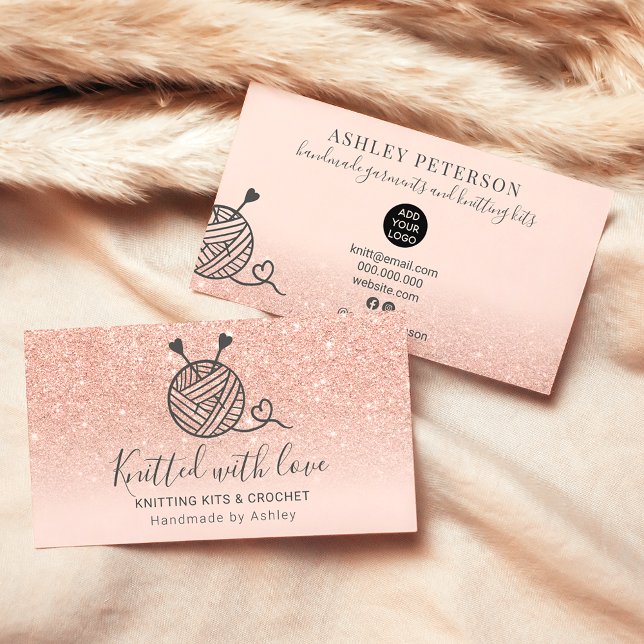Rose gold glitter knitting crochet yarn handmade business card (Creator Uploaded)