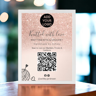 Rose gold glitter knitting crochet yarn Qr code Poster