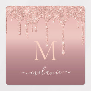 Rose Gold Glitter Labels Personalised Name Letter