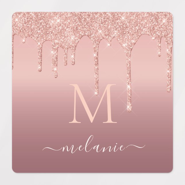 Rose Gold Glitter Labels Personalised Name Letter (Design 1)