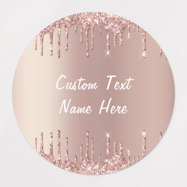 Rose Gold Glitter Labels with Custom Text Name (Design 3)