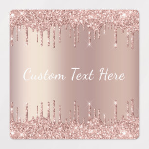 Rose Gold Glitter Labels with Custom Text Name
