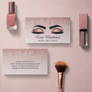 Rose Gold Glitter Lash Brow Beauty Business Card