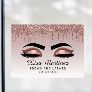 Rose Gold Glitter Lash Brow Beauty Business Window Cling