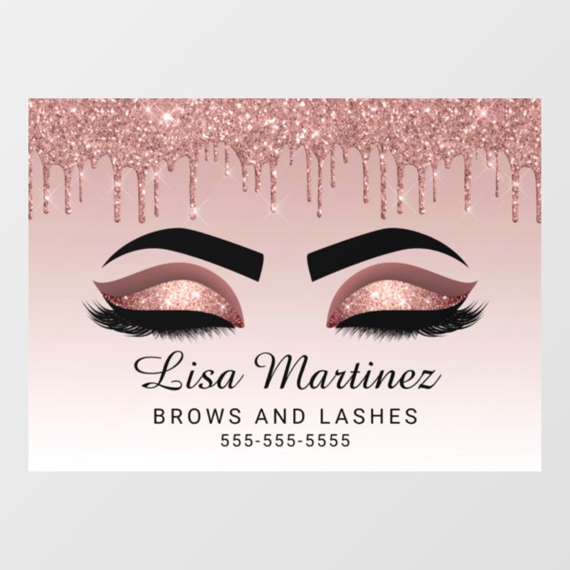 Rose Gold Glitter Lash Brow Beauty Business Window Cling (Sheet)