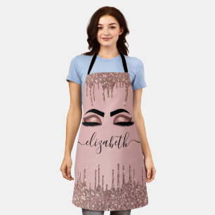Rose Gold Glitter Lash Brow Beauty Monogrammed Apron