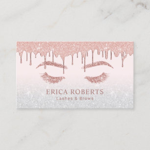 Rose Gold Glitter Lashes & Brows Makeup Artist Business Card