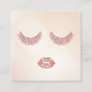 Rose Gold Glitter Lashes & Lips Makeup Artist Square Business Card
