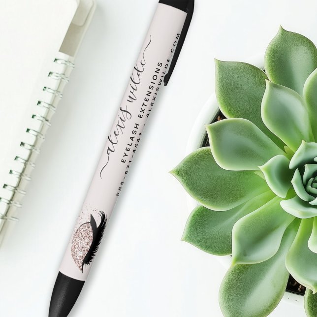 Rose Gold Glitter Lashes Salon Business Promotion Black Ink Pen (Creator Uploaded)