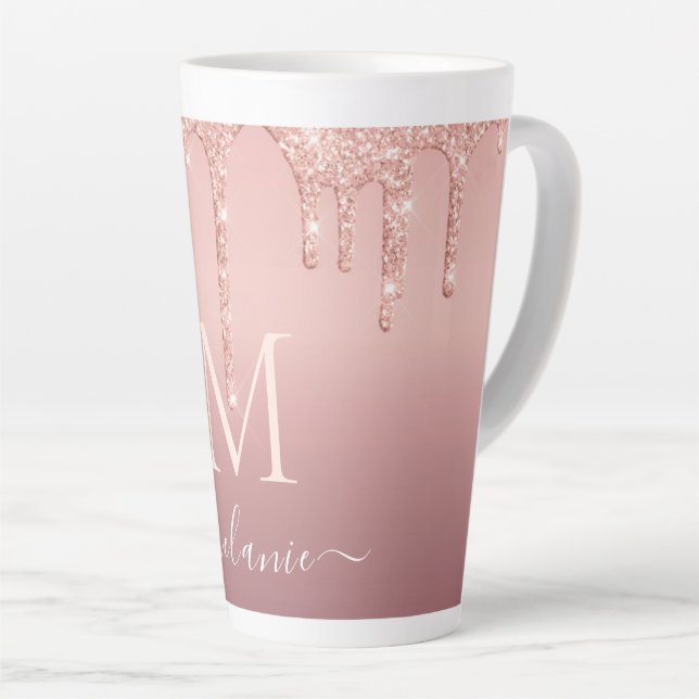 Rose Gold Glitter Latte Mug Custom Name Letter (Right Angle)
