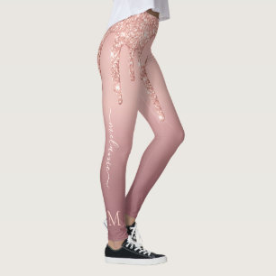Rose Gold Glitter Leggings Custom Text and Letter