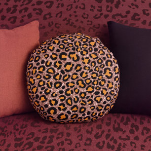 Rose Gold Glitter Leopard Girly Cheetah Pattern Round Cushion