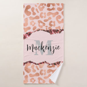 Rose Gold Glitter Leopard Print Bath Towel Set