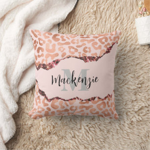 Rose Gold Glitter Leopard Print Cushion