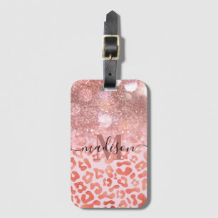 Rose Gold Glitter Leopard Print Luggage Tag