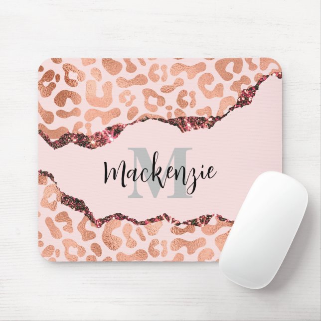Rose Gold Glitter Leopard Print Mouse Mat (With Mouse)