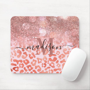 Rose Gold Glitter Leopard Print Mouse Mat