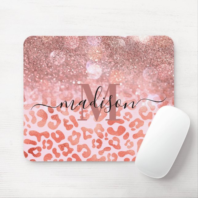 Rose Gold Glitter Leopard Print Mouse Mat (With Mouse)