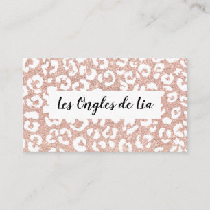 Rose gold glitter leopard print nails technician business card