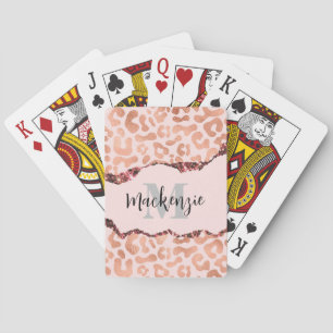 Rose Gold Glitter Leopard Print Playing Cards