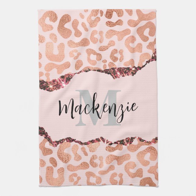 Rose Gold Glitter Leopard Print Tea Towel (Vertical)