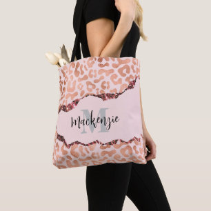 Rose Gold Glitter Leopard Print Tote Bag