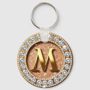 Rose Gold Glitter Letter M Custom Initial  Key Ring
