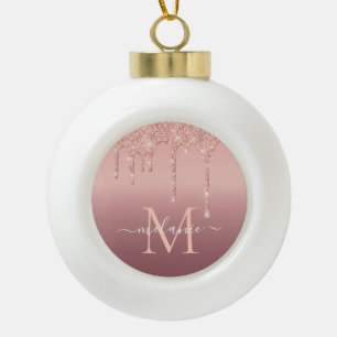Rose Gold Glitter Letter Name Christmas Ornament