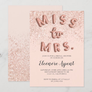 Rose gold glitter letters blush bridal shower invitation