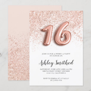 Rose gold glitter letters pink glam chic sweet 16 invitation