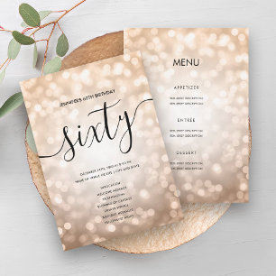 Rose Gold Glitter Light 60th Birthday Menu Program Invitation