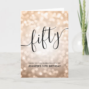 Rose Gold Glitter Lights 50th Birthday Thank You