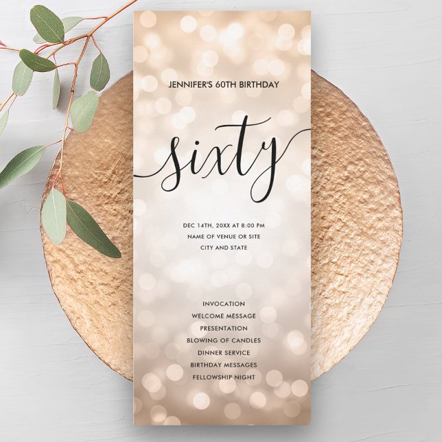 Rose Gold Glitter Lights 60th Birthday Programs  Invitation (Rose Gold Glitter Lights 60th Birthday Programs )