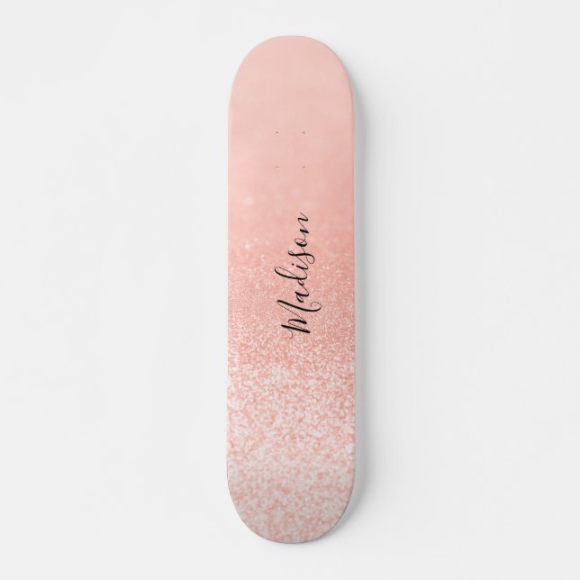 Rose Gold Glitter Lights Personalised Skateboard (Front)