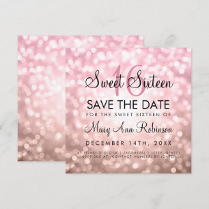Rose Gold Glitter Lights Sweet 16 Save The Date Invitation