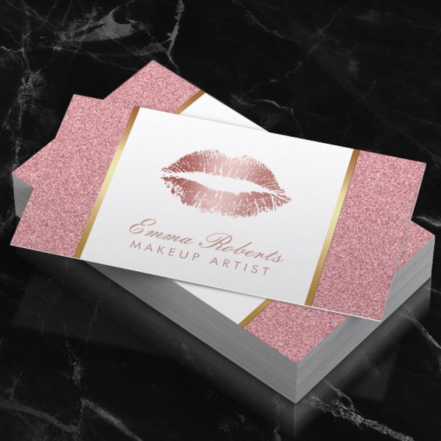 Rose Gold Glitter Lips Makeup Artist Beauty Salon Business Card (Creator Uploaded)
