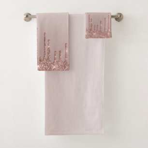 Rose Gold Glitter Liquid Drips Bath Towel Set