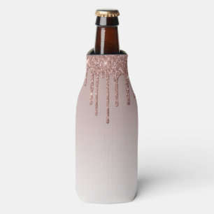 Rose Gold Glitter Liquid Drips Bottle Cooler