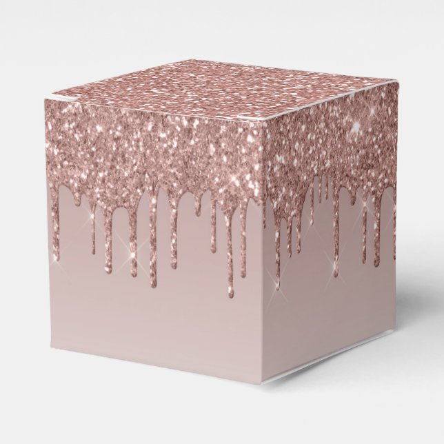 Rose Gold Glitter Liquid Drips Favour Box (Front Side)