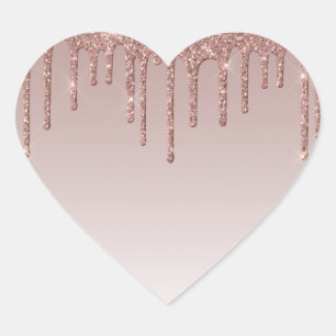 Rose Gold Glitter Liquid Drips Heart Sticker