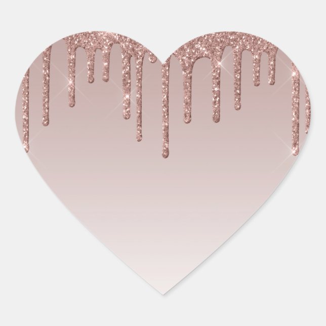 Rose Gold Glitter Liquid Drips Heart Sticker (Front)