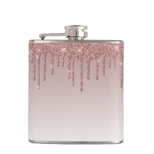 Rose Gold Glitter Liquid Drips Hip Flask